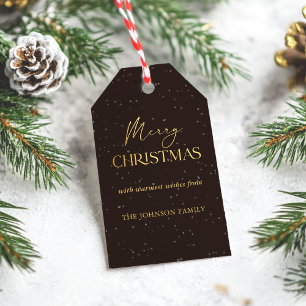 Étiquettes-cadeau Noir et or moderne Joyeux Noël Nom de famille