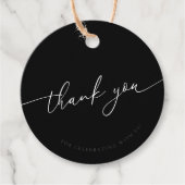 Étiquettes Cadeau Noir moderne Calligraphie Mariage Merci (Devant)