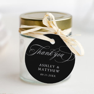 Étiquettes Cadeau Noir romantique Calligraphie Mariage Merci