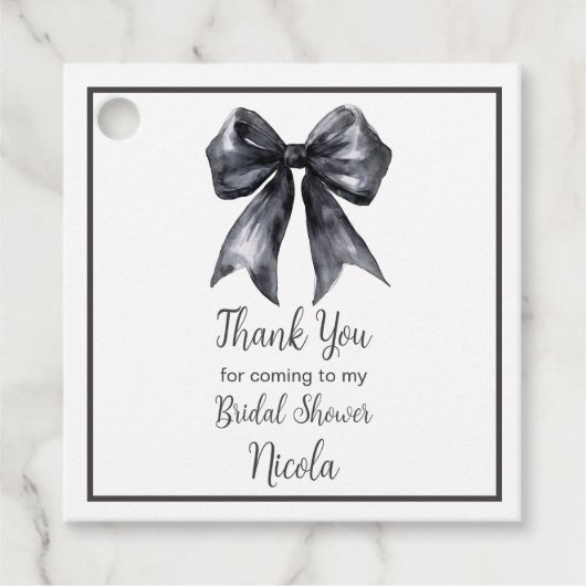 Étiquettes Cadeau Noir Ruban Coquette Mariage (Devant)