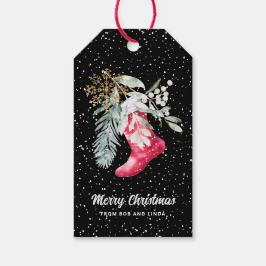 Étiquettes-cadeau Nom Aquarelle Élégante Stocker Script Vacances (Devant)