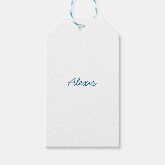 Étiquettes-cadeau Nom Calligraphie Script Plain Simple Blanc Bleu (Devant)