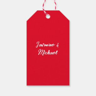 Étiquettes-cadeau Nom de calligraphie rouge blanc minimaliste modern