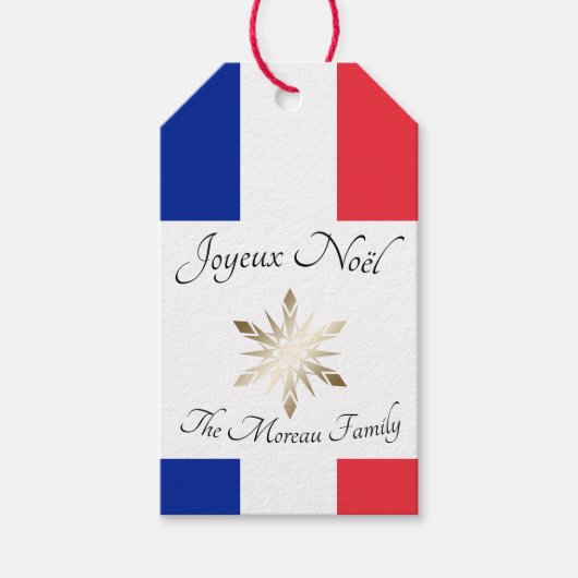 Étiquettes-cadeau Nom de famille français Joyeux Noël Drapeau et flo (Devant)