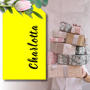 Étiquettes-cadeau Nom de personnalisation noir   Couleur jaune néon