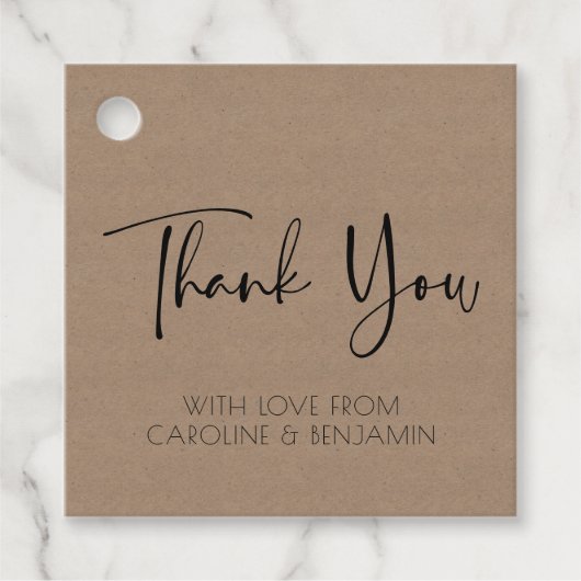 Étiquettes Cadeau Nom de script simple Marron Kraft Paper Merci (Devant)