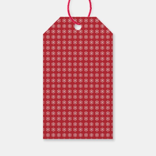 Étiquettes-cadeau Nom du devis du script des flocons blancs rouges (Dos)