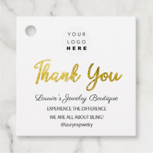 Étiquettes Cadeau Nom du Merci Logo Code QR Bijoux blanc or