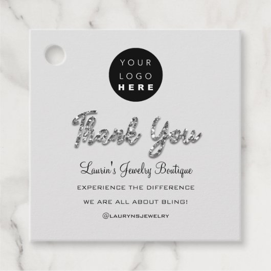 Étiquettes Cadeau Nom du Merci Logo Code QR Silver Grey (Devant)