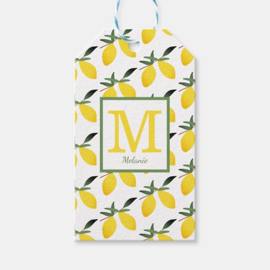 Étiquettes-cadeau Nom du monogramme au citron tendance (Devant)