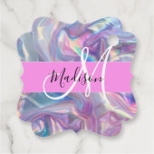 Étiquettes Cadeau Nom du monogramme d'iridescendance rose-fille (Dos)