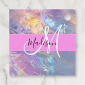 Étiquettes Cadeau Nom du monogramme d'iridescendance rose-fille (Dos)