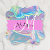 Étiquettes Cadeau Nom du monogramme d'iridescendance rose-fille (Dos)