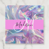 Étiquettes Cadeau Nom du monogramme d'iridescendance rose-fille (Dos)