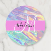 Étiquettes Cadeau Nom du monogramme d'iridescendance rose-fille (Dos)