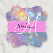Étiquettes Cadeau Nom du monogramme d'iridescendance rose-fille (Dos)