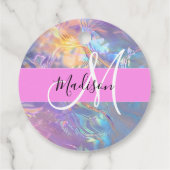 Étiquettes Cadeau Nom du monogramme d'iridescendance rose-fille (Dos)