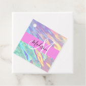 Étiquettes Cadeau Nom du monogramme d'iridescendance rose-fille (En situation)