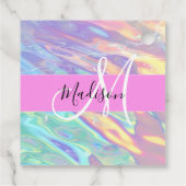 Étiquettes Cadeau Nom du monogramme d'iridescendance rose-fille (Dos)