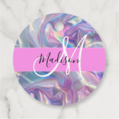 Étiquettes Cadeau Nom du monogramme d'iridescendance rose-fille (Dos)