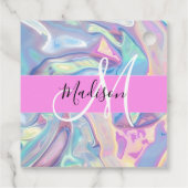 Étiquettes Cadeau Nom du monogramme d'iridescendance rose-fille (Dos)