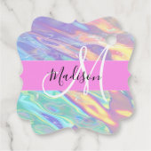 Étiquettes Cadeau Nom du monogramme d'iridescendance rose-fille (Dos)