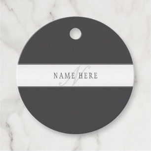 Étiquettes Cadeau Nom élégant et monogramme Gris foncé et clair