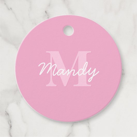 Étiquettes Cadeau Nom et monogramme curieux à l'air mignon | Rose (Devant)