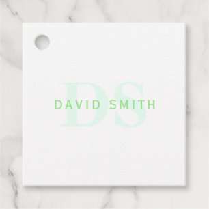 Étiquettes Cadeau Nom et monogramme modernes Vert et blanc