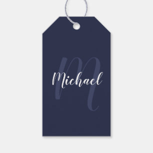 Étiquettes-cadeau Nom et monogramme personnalisés de Navy Blue