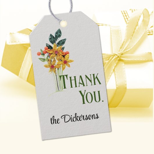 Étiquettes-cadeau Nom, Merci, Papier Fleurs Qualisées