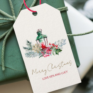 Étiquettes-cadeau Nom moderne Aquarelle Script Joyeux Noël