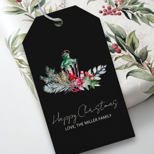 Étiquettes-cadeau Nom Moderne Aquarelle Script Joyeux Noël