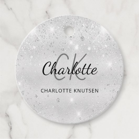Étiquettes Cadeau Nom monogramme en écriture cursive avec paillettes (Devant)