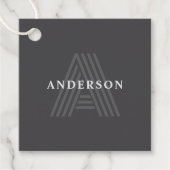 Étiquettes Cadeau Nom monogrammé rétro moderne gris foncé (Devant)