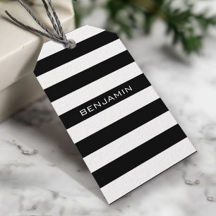 Étiquettes-cadeau Nom personnalisé du Motif rayé noir et blanc