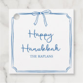 Étiquettes Cadeau Nom personnalisé Elegant Blue Bow Hanoukka GIft (Devant)