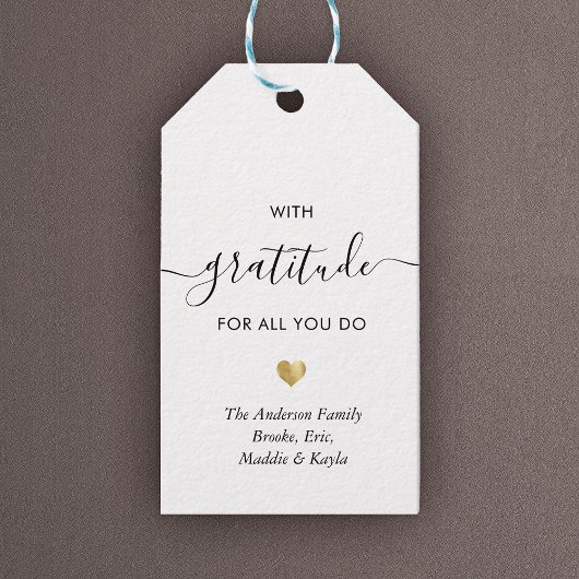 Étiquettes-cadeau Nom personnalisé Gratitude Modern Script Merci Or