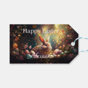 Étiquettes-cadeau Nom personnalisé Joyeux lapin de Pâques avec oeufs