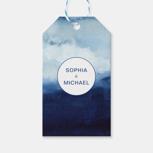 Étiquettes-cadeau Nom personnalisé moderne Aquarelle bleue (Devant)