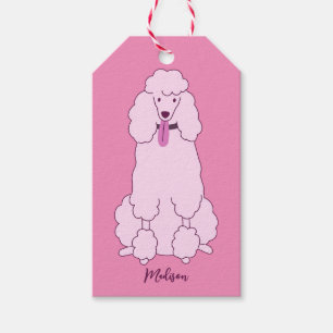 Étiquettes-cadeau Nom personnalisé Poodle rose