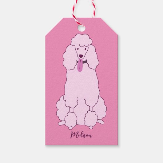Étiquettes-cadeau Nom personnalisé Poodle rose (Devant)