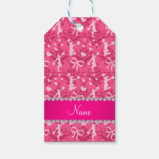 Étiquettes-cadeau Nom personnalisé rose chevelu damask (Devant)