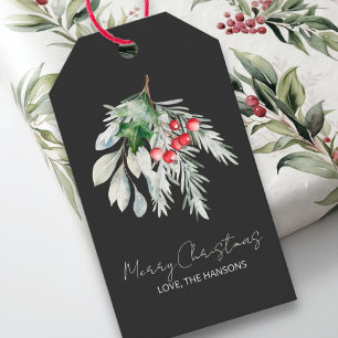 Étiquettes-cadeau Nom Watercolor Modern Script Joyeux Noël