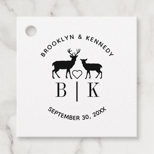 Étiquettes Cadeau Noms de couple Monogramme Cerf Mariage rustique de (Devant)