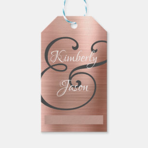 Étiquettes-cadeau Noms de Lui/Elle DIY, script blanc/gris, Métal Ros