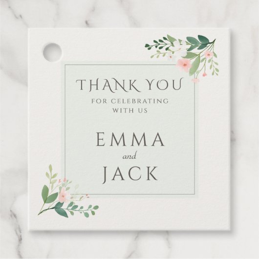 Étiquettes Cadeau Noms de verdure rose douce mariage (Devant)