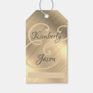 Étiquettes-cadeau Noms DIY Lui/Elle, Tan/Gris, Métal Or Jaune