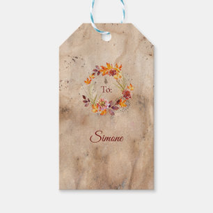 Étiquettes-cadeau Noms personnalisables Thanksgiving Floral Wreath