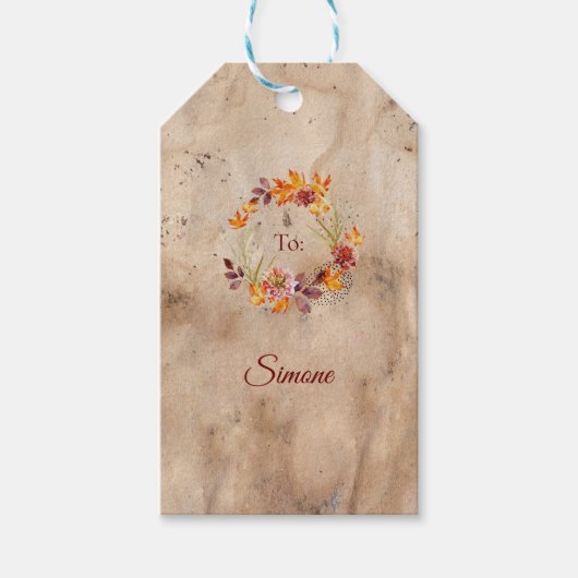 Étiquettes-cadeau Noms personnalisables Thanksgiving Floral Wreath (Devant)